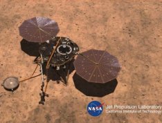 An artist's illustration showing NASA's InSight lander touching down on Mars - 11-26-2018