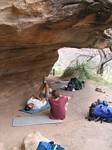 Doug and Bobby rest at Monument Creek Camp, Grand Canyon - April, 2006