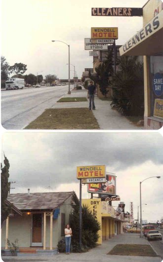 Roger and Tami Wendell visiting the Wendell Motel in Long Beach, California - 1977