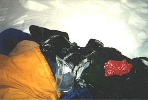 Roger's Snow Cave Bedroom Gear, RMNP - 02-18-1996